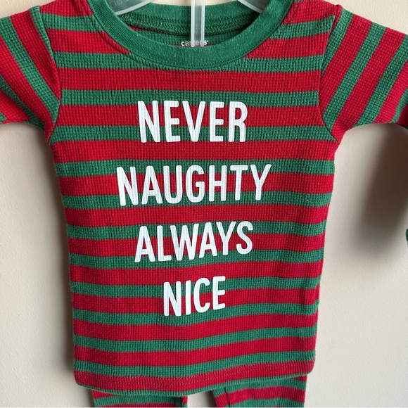Carter's Red and Green Striped Christmas Pajama Set - size 12m - Picture 2 of 6